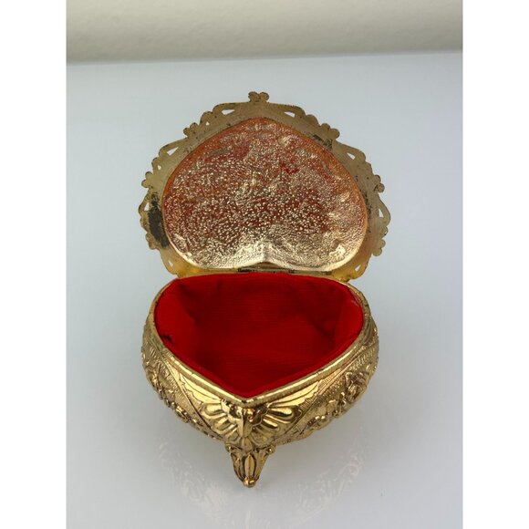 Gold & White Heart Metal Trinket Box Hinged Made in Japan Rose Floral VTG READ - Picture 11 of 16